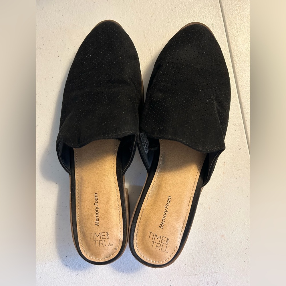Time and Tru Black Slip-On Mules